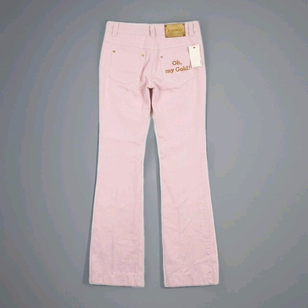 PINKO Bassano Pink Flare Jeans IT 44 US 29 Oh My Gold! Low Rise Cotton Italy Y2K